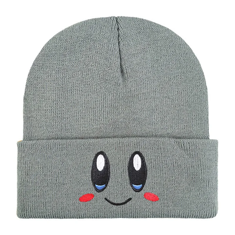 Cartoon New Pink Kirby Knitted Fashion Hat Eye Embroidery Elasticity Beanie Winter Keep Warm Girls Autumn Crimping Women Gift