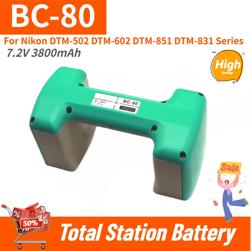 High Quality BC-80 Battery 7.2V 3800mAh for Nikon DTM-502 / 602 / 851 / 831 Series Total Station Replaceable Battery