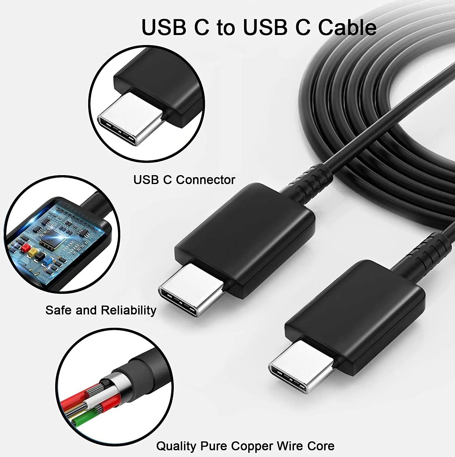 50 шт., кабель для быстрой зарядки с Type C на Type C PD, провод для Samsung S21, S20 Plus, Galaxy A71, A72, A82, Note 20