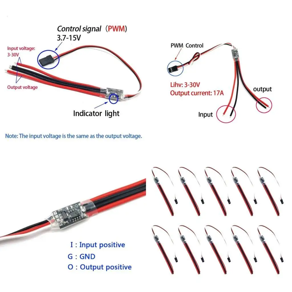 Y1UB 17APWM Electronic Switches High Voltages Remote Switches For RCModel Water 3V-30V Ranges High Current Capacity