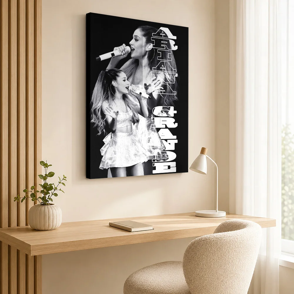 Ariana Grande Framed Canvas Poster Custom Retro Music Wall Paintings Decoration for Studio Bedroom Ready to Hang Gift for Fans