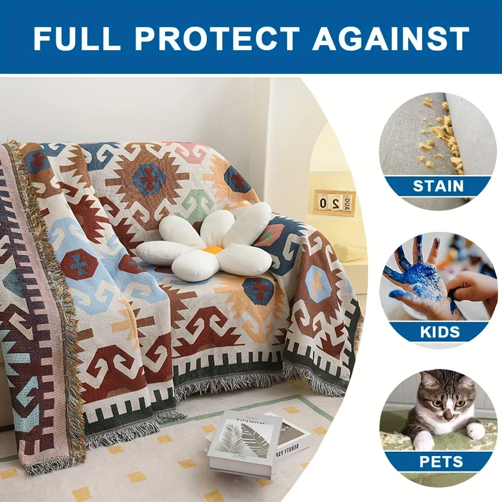 Luxury Bohemian Reversible Futon Slipcover - Sofa Protector Stain-Resistant Washable Couch Cover for Dogs & Pets - Bedroom, Offi