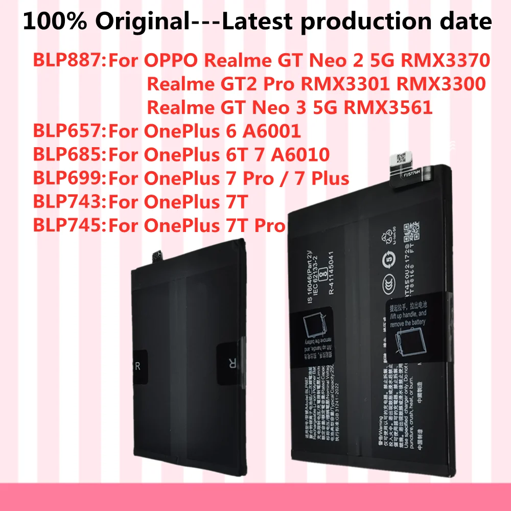Neue Original Batterie Für OPPO Realme GT NEO2 NEO 2 RMX3370 GT2 Pro RMX3301 GT Neo 3 3T 5G /Q5 Pro OnePlus 6 6T 7 7T Pro Telefon
