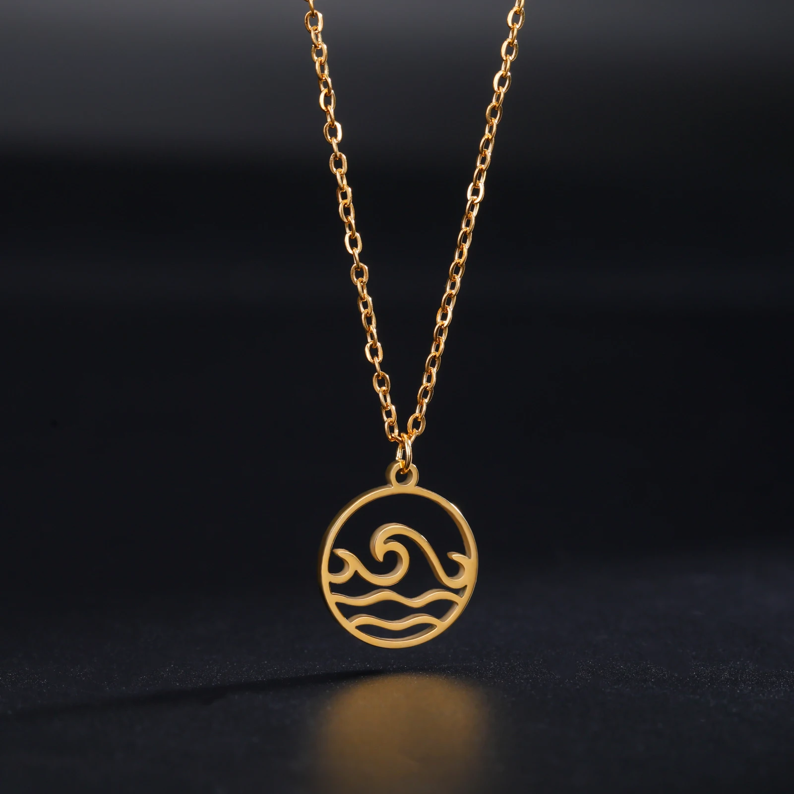 COOLTIME Sea Wave Halskette für Frauen Männer Kind Kind Ozean Surf Kette Halsreif Edelstahl Anhänger Halsketten Schmuck Geschenk – Detail 6