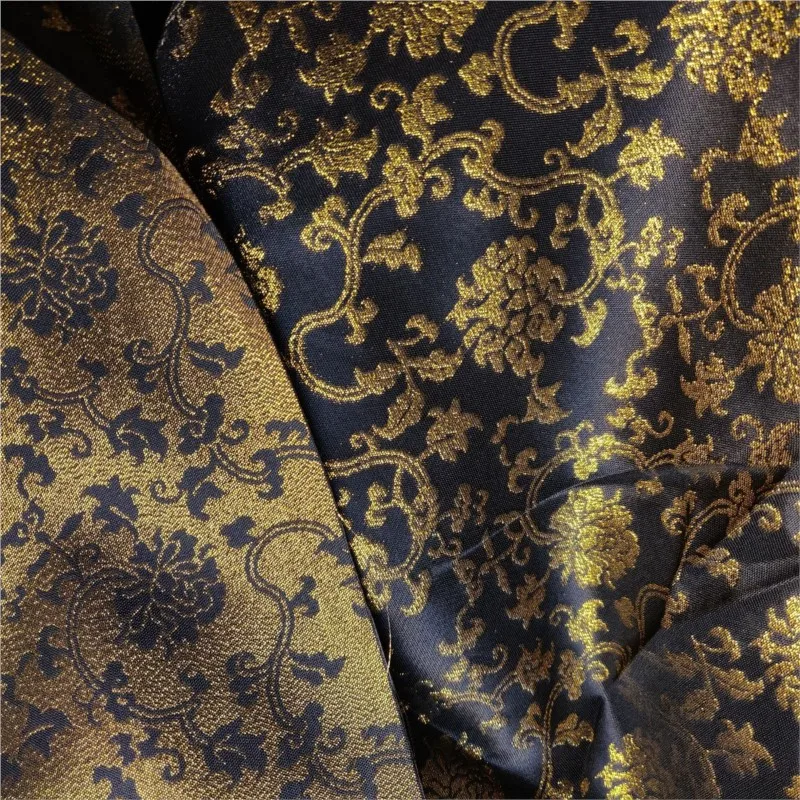 Golden ancient costume Hanfu gold silk jacquard fabric geometric woven pattern face skirt