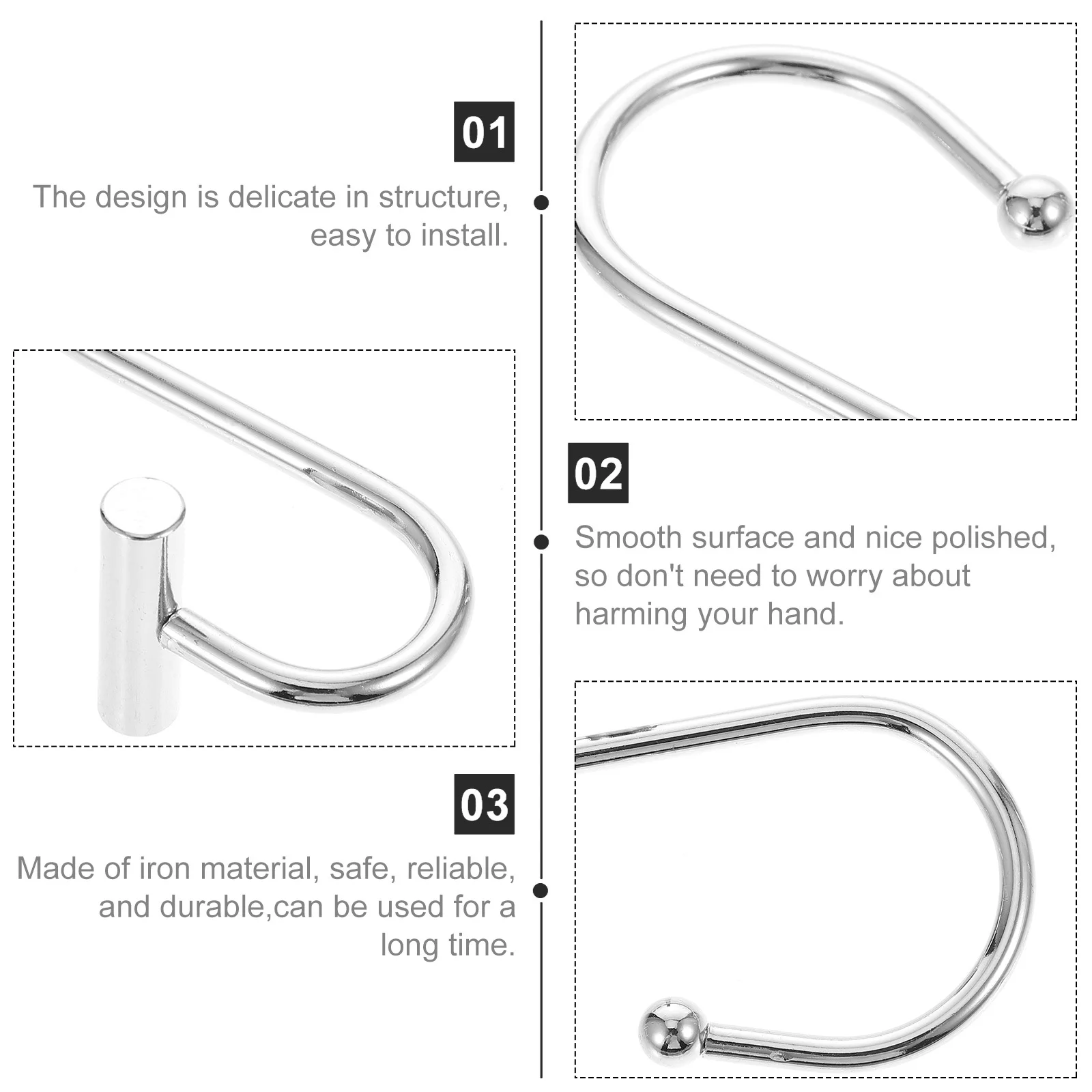 

12pcs Bath Curtain Hooks T-Shaped Metal Shower Rings For Seamless Glide Modern Bathroom T-Bar Curtain Sticks Hangers