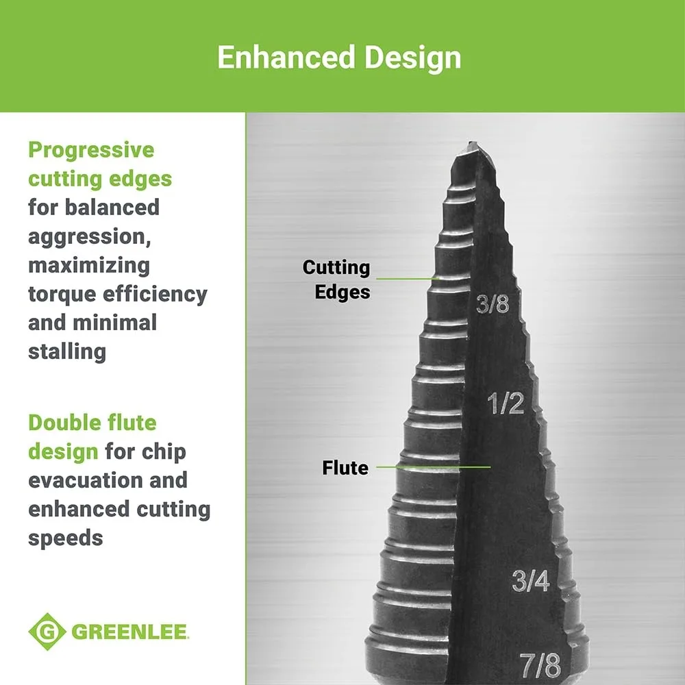 그린리 GSB04 7/8인치 스텝 비트 사이즈 4 금속 절단 공구 (1/2인치 드릴 척용 스플릿 스텝 디자인)
