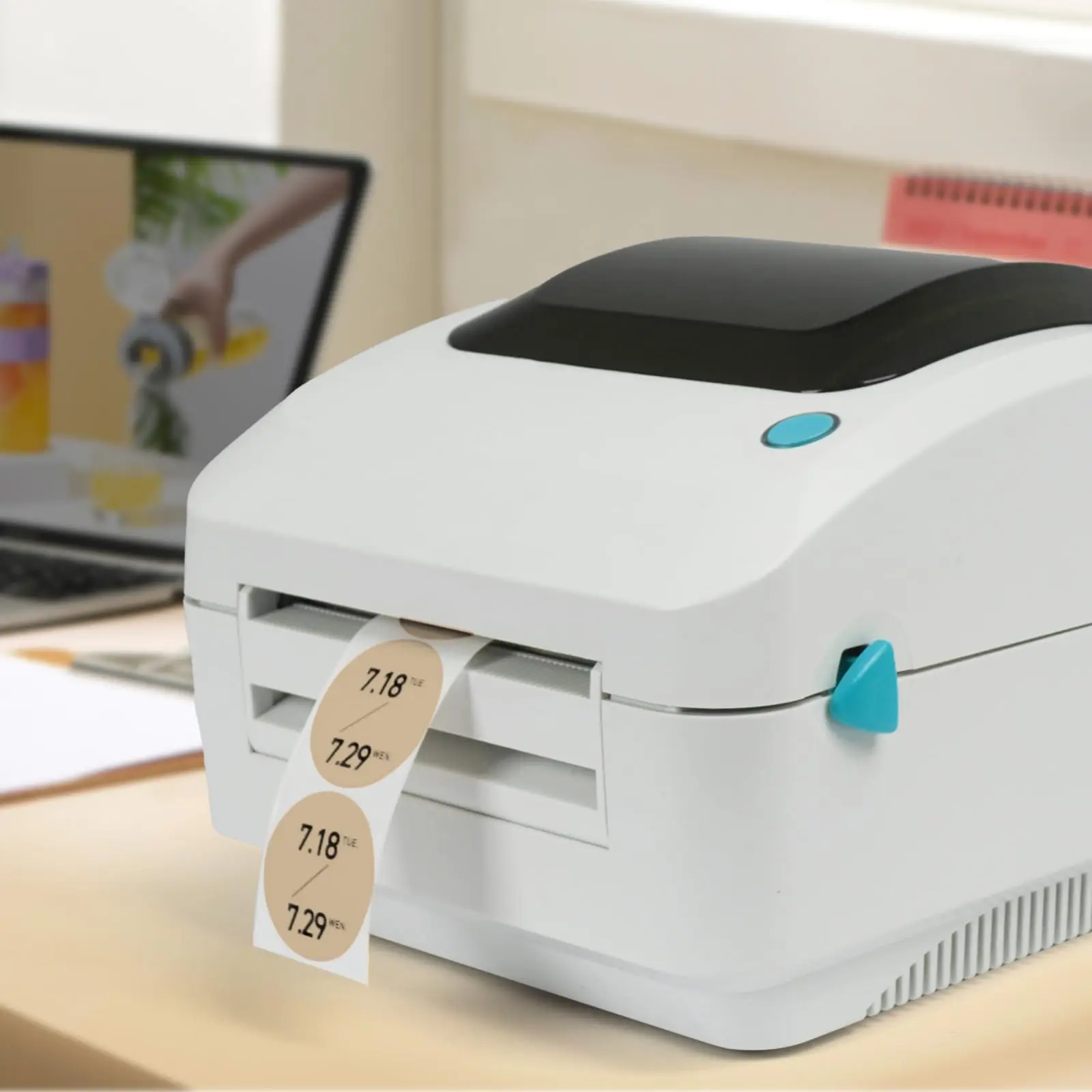 Étiquettes autocollantes bouclées manuscrites auto-adhésives – Feuilles de papier thermique marron et bleu, étiquettes rondes de 2 pouces pour bocaux, bouteilles