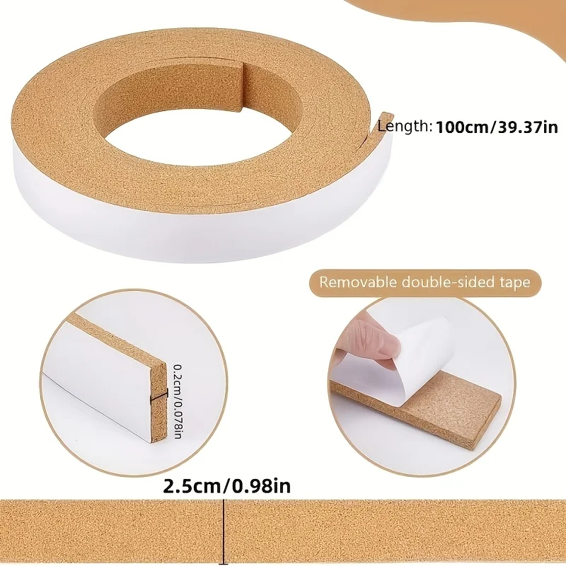 Bulletin Board Strip 100cm – Self-Adhesive, Frameless Cork for Office, School, Home, Notes, Photos
