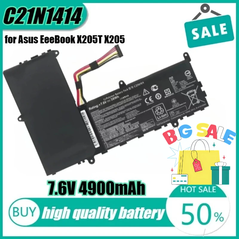 

Новый высококачественный аккумулятор для ноутбука 7,6 В 38 Втч 4900 мАч C21N1414 для Asus EeeBook X205T X205 X205TA-FD019BS F205TA-FD0019BS CKSE321D1