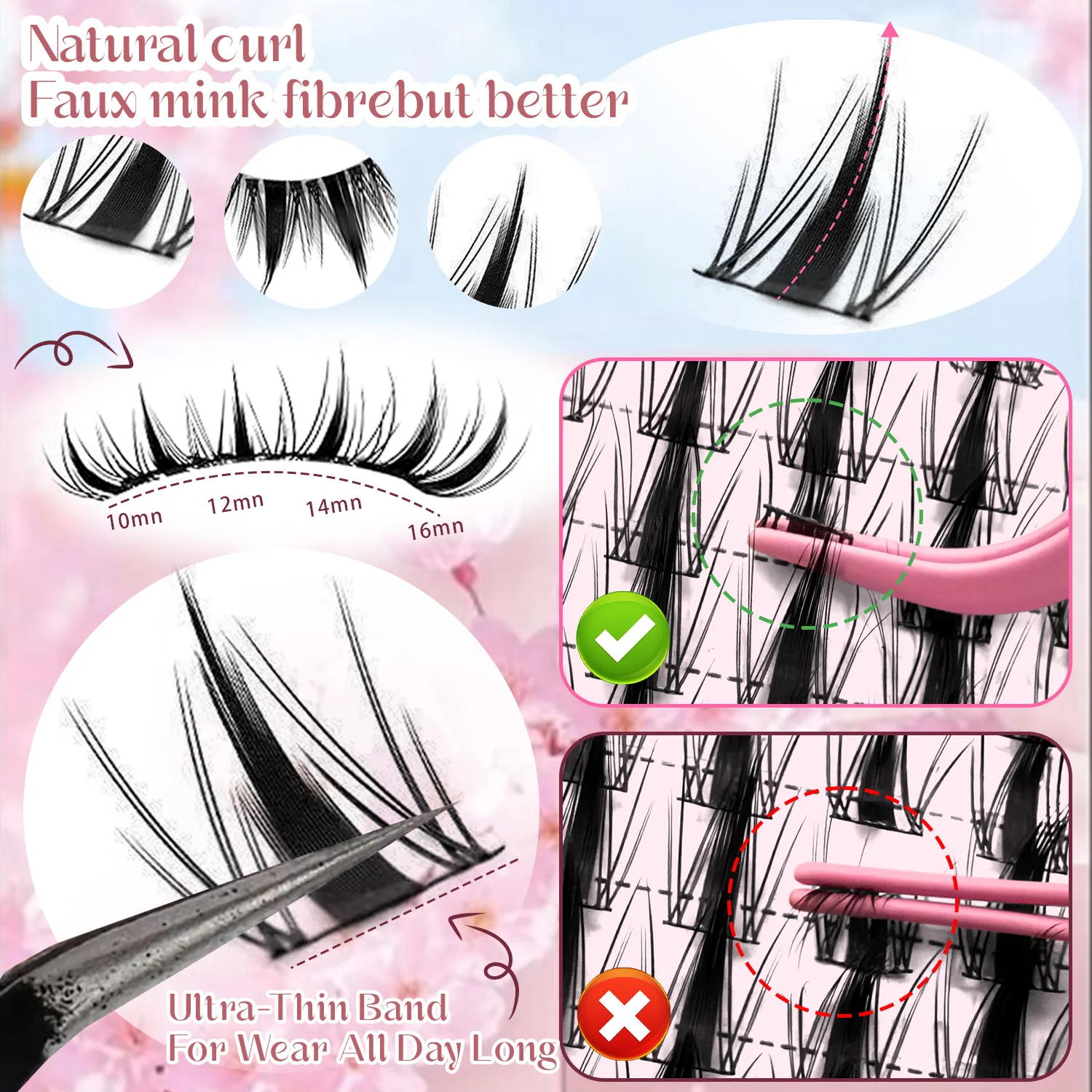 164-teiliges DIY-Wimpernverlängerungsset im Manga-Stil, spitz zulaufende, flauschige Ober- und Unterwimpern für Reisen, Hochzeiten und Partys. – Detail 3