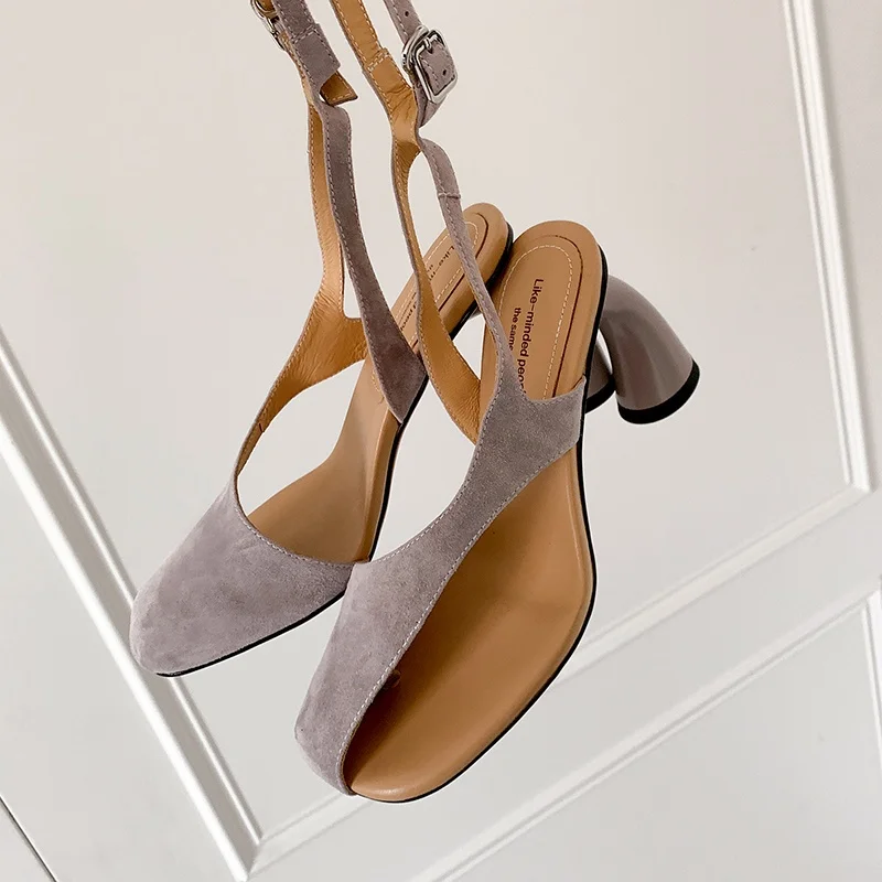 

Blue Leather Shallow Women Sandals Ankle Strap High Heels Orange Suede Summer Shoes White Design Prom Party Lady Sandalias Femme