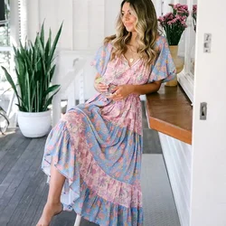 GypsyLady Floral Printed Maxi Dress Vintage Chic Patchwork Boho Summer Women Dress Holiday Sexy Ladies Woman Dress Vestidos 2022