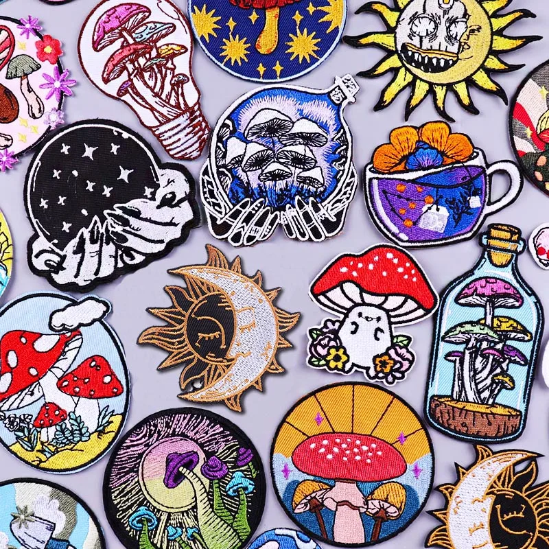 Cartoon Embroidered Patches For Clothing Thermo Adhesive Patches Mushroom Badges Iron On Patches On Clothes Stickers DIY Appliqu