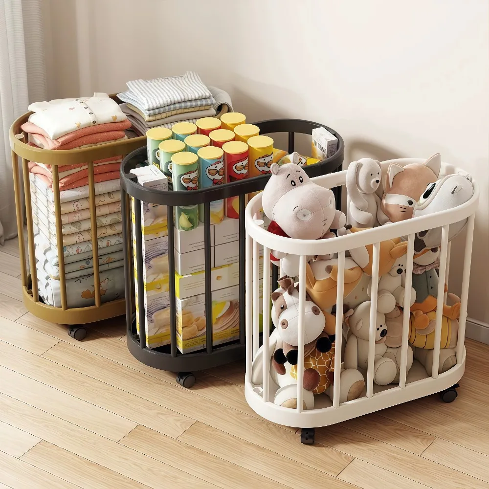 Toy & Clothes Storage Basket with 4-Wheel Mobility, Portable Yoga Mat, Badminton Racket, Sports and Fitness Equipment Rack