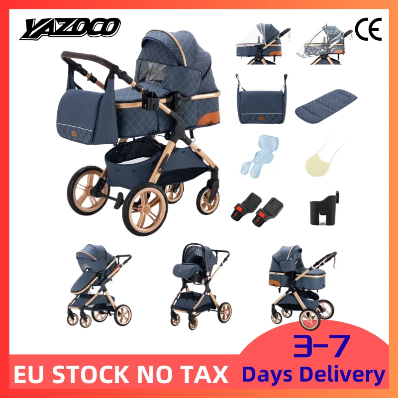 Poussette 3-en-1 haut de gamme pliable en une étape pour tout-petits, avec cadre stable et position assise haute, utilisable en deux sens, toutes saisons, pour les activités quotidiennes en extérieur