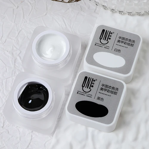 Imagen 2 del producto Pintura artística de uñas, esmalte de Gel UV, colores blanco y negro, dibujo de flores 3D, delineador de pintura LED, barniz curativo para manicura, 5ml