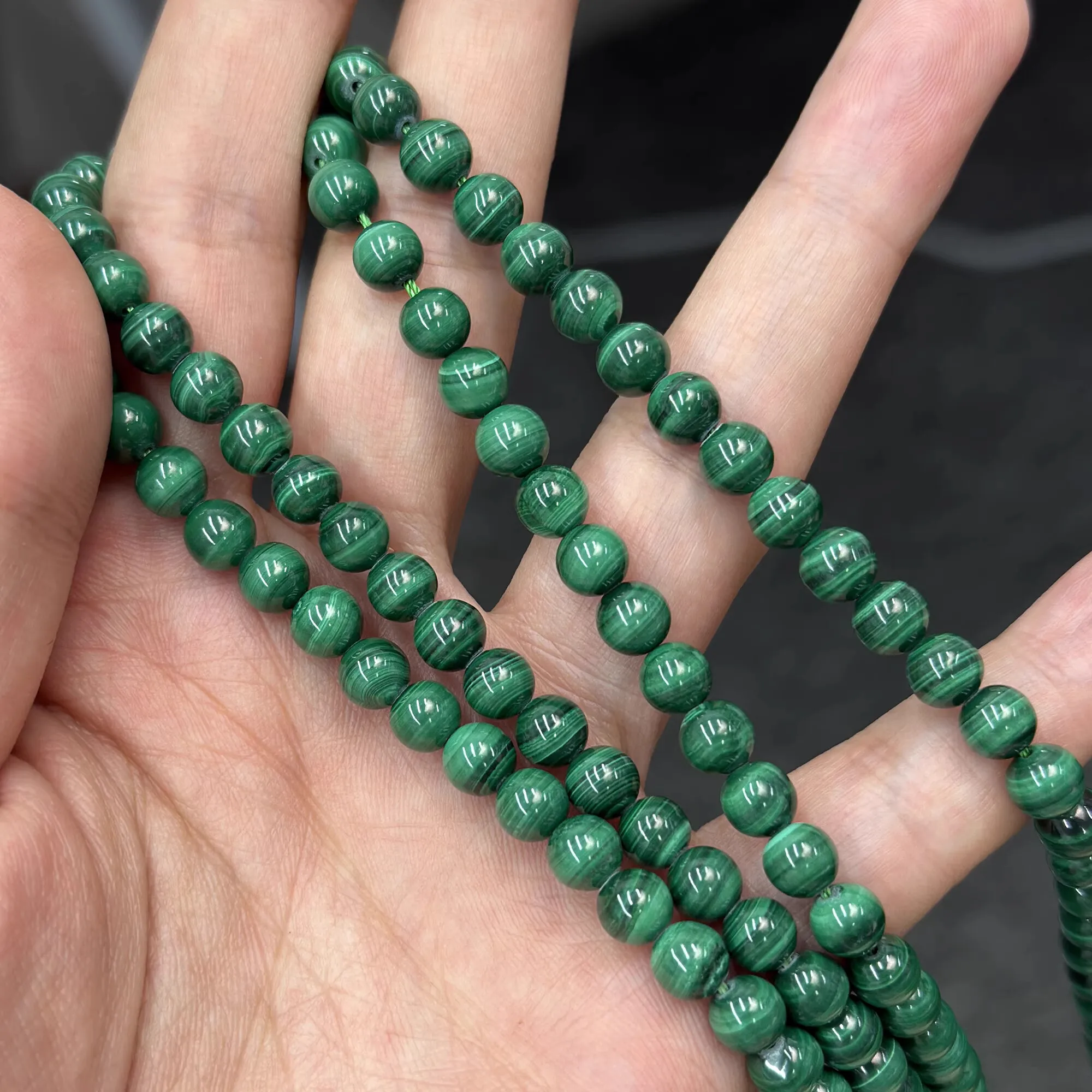 7A الملكيت الأخضر الجولة 6 مللي متر 7 مللي متر 8 مللي متر بالجملة DIY بها بنفسك مجوهرات قلادة 38 سنتيمتر فضفاض الخرز الطبيعة