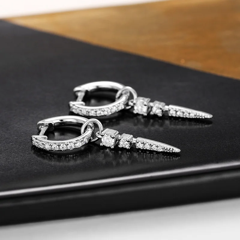 Huitan Fashion Lady Modern Style Dop Earrings with Brilliant Zirconia Trendy Silver Color Pendant Accessories for Daily Life view 2