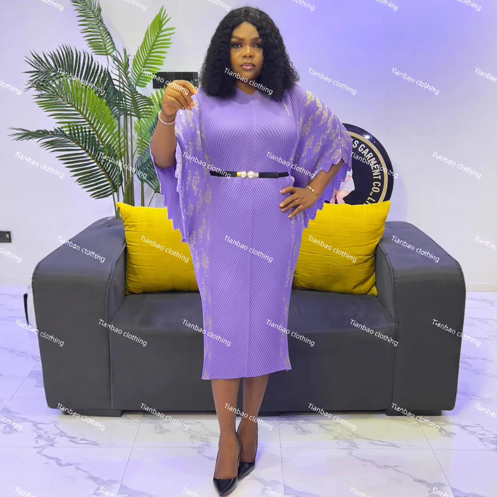 

Miyake Pleated Dress for Women 2025 New Gold-plated Flower Ordering Fish Scale Pleated Bat Sleeve Large Size Women's Dress