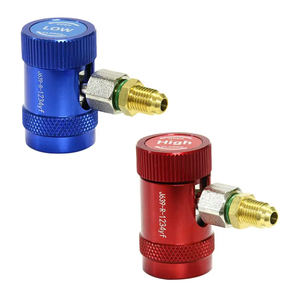 Adaptador de Conector Rápido R1234yf para Aire Acondicionado Automotriz, Acopladores Rápidos R1234yf para Lado Alto/Bajo, Kit de Conversión de Adaptadores de Refrigerante, 2 Piezas