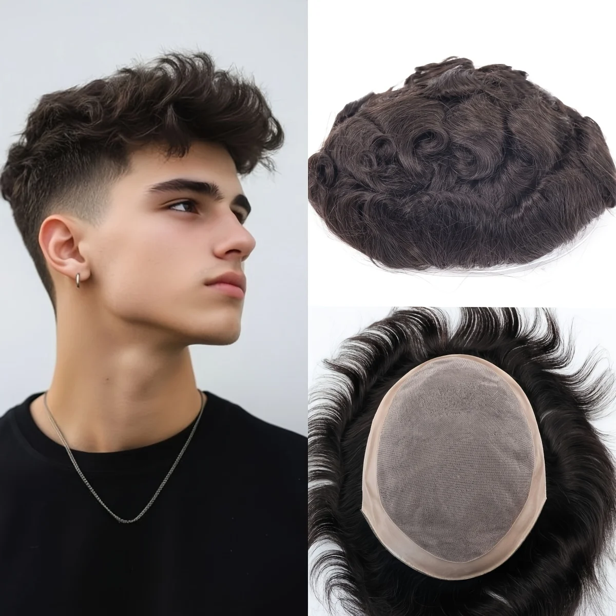 

Men's Invisible Swiss Lace Hair System 7x9 Natural Hairline Toupee 120% Density Adhesive-Free Comfort Hair Loss Solution