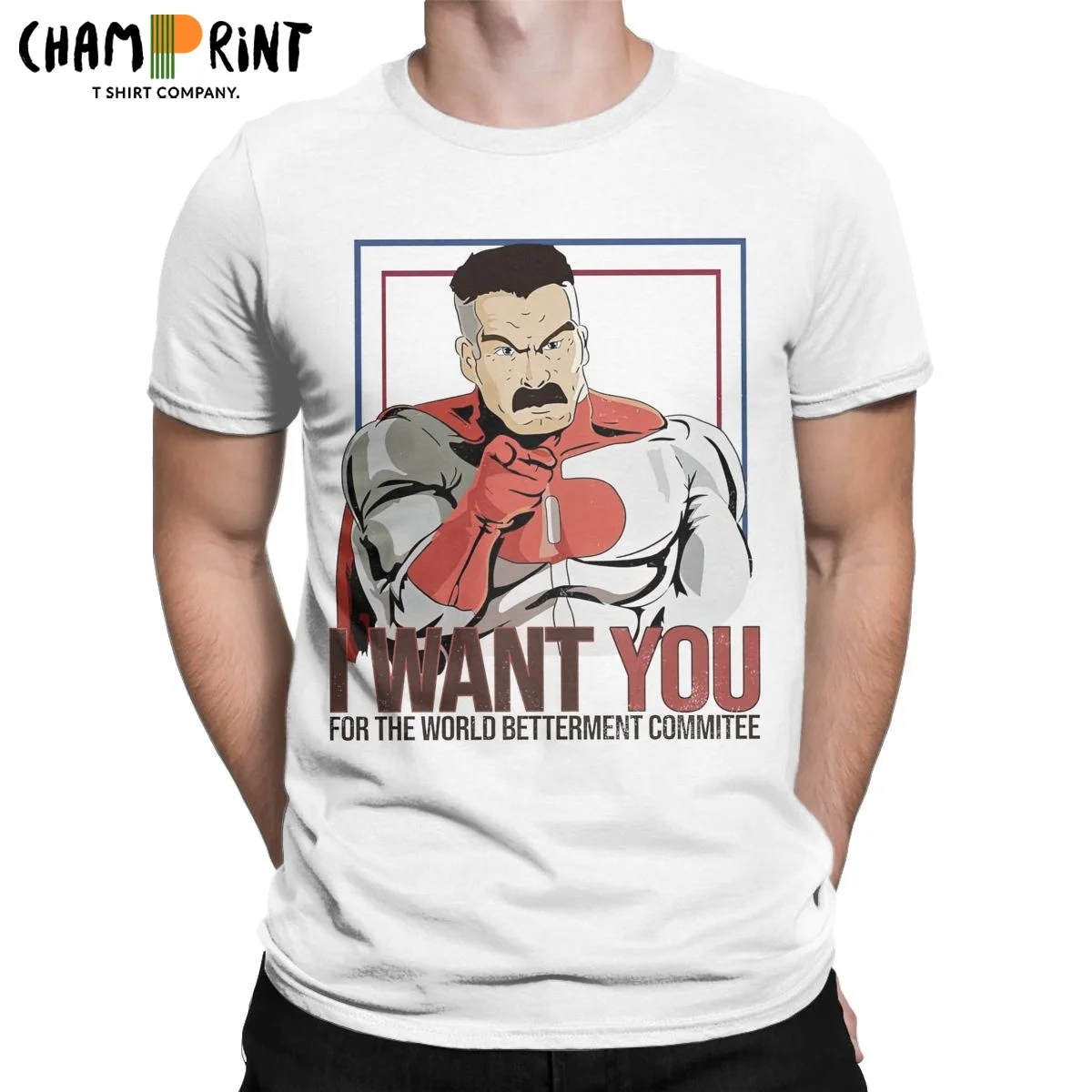 Omni Man Wants You Invincible T Shirt for Men Pure Cotton T-Shirts Round Collar Comic Tee Shirt Short Sleeve Clothes Summer