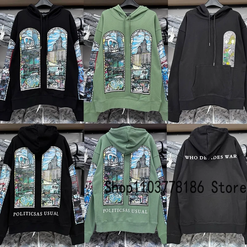 Who Decides War Hooded Sweatshirts Animation City Architecture Letter Printed Pullover Couple Autumn Winter New WDW Hoodie