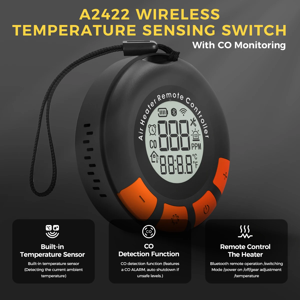 A2422 Verbesserter kabelloser Temperatursensor-Schalter mit CO-Überwachung, für Reisen und Camping, CO-Alarm für zu Hause, Steuerung des Heizgeräts – Detail 2