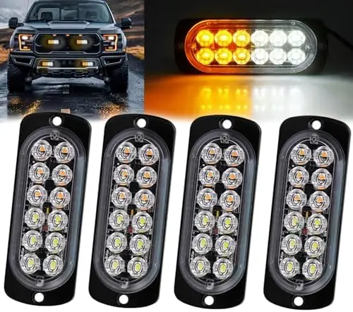

Super Bright 4Pcs Amber/White LED Strobe Light Kit - 12V Waterproof, 18 Flash Patterns for Trucks, SUVs, ATVs
