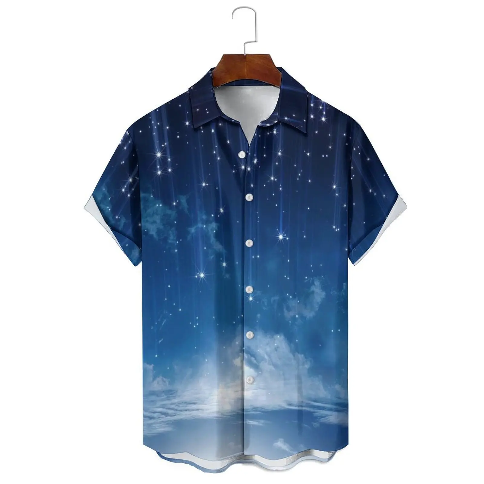 

Summer Fashion Men/Women Loose Casual Breathable Oil Painting Style Irregular Starry Sky Illustrated Lapel Short-Sleeved Shirt