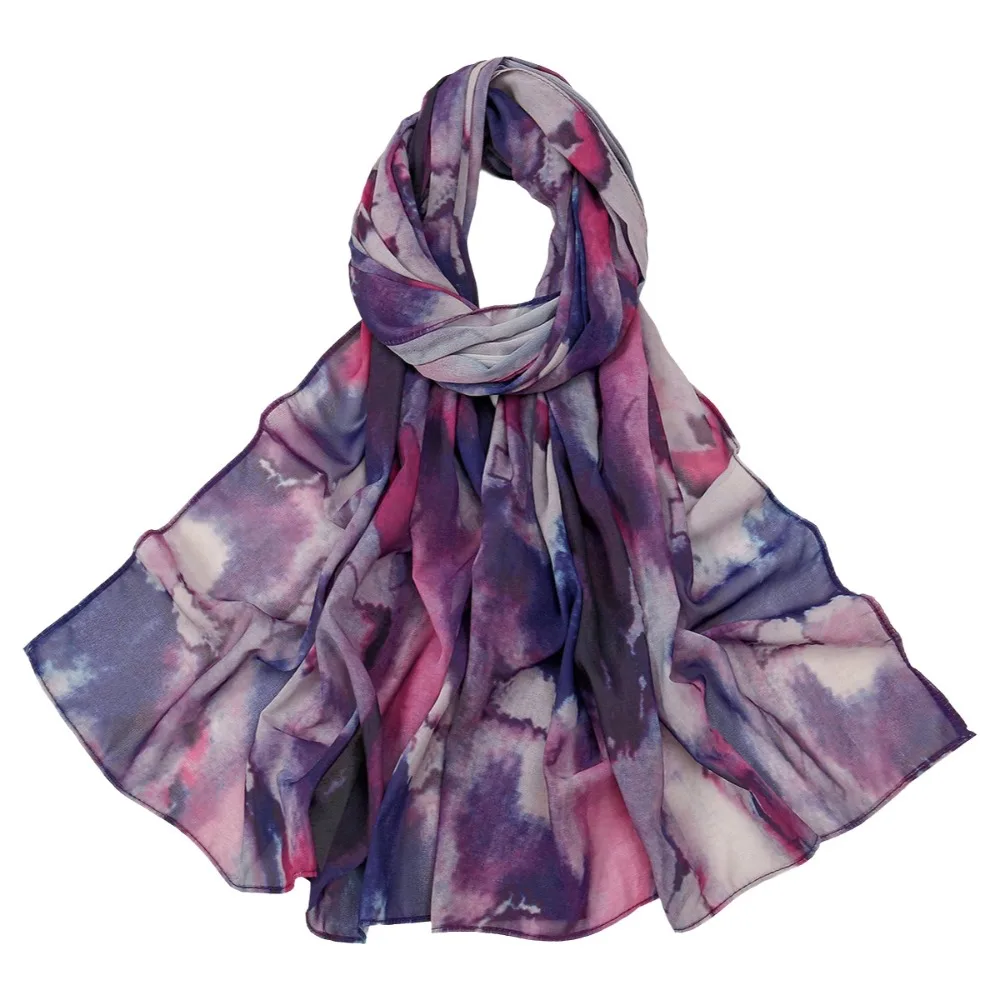 

Fashion Elegant Satin Scarf Ethnic Soft Tie-dyed Scarf Breathable Polyester Watercolor Painting Scarf Outdoor