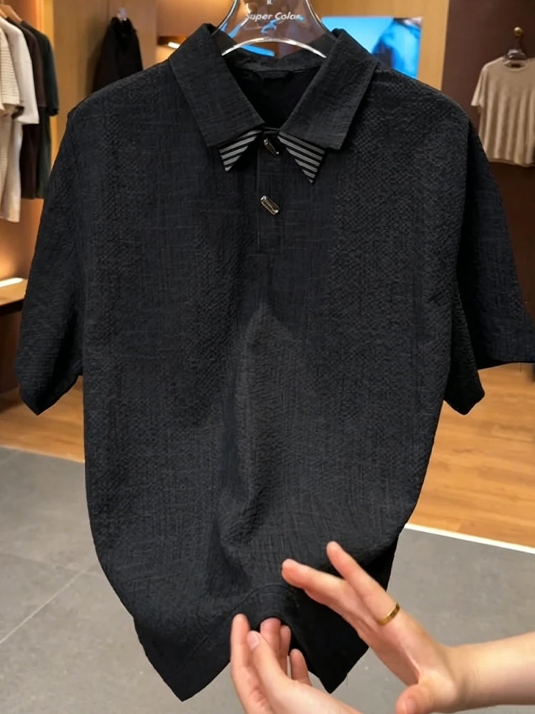 

Slim Fit Short Sleeve Shirt Men's Fashionable Versatile Business Casual Lightweight Luxury Leisure Turn-down Collar T-shirt