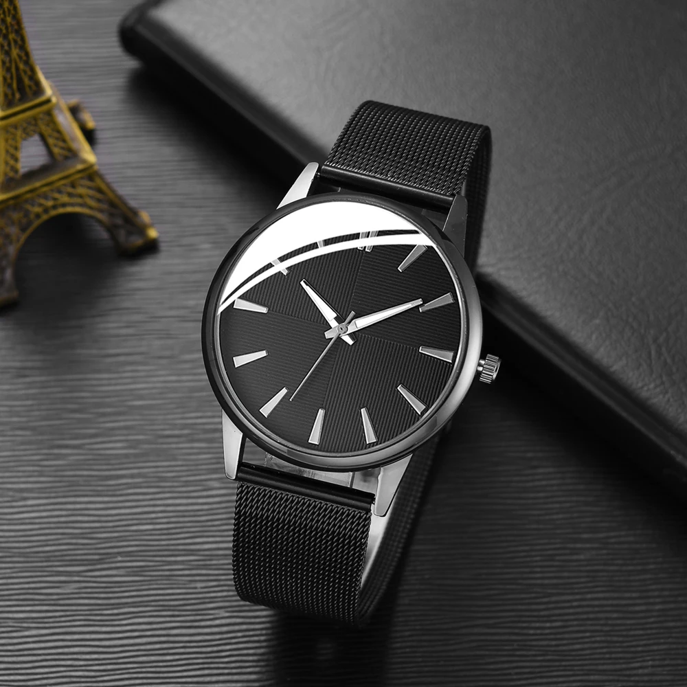 Minimalist Men Fashion Ultra Thin Watches Set Simple Men Business Stainless Steel Mesh Belt Quartz WristWatch Leisure Men Watch