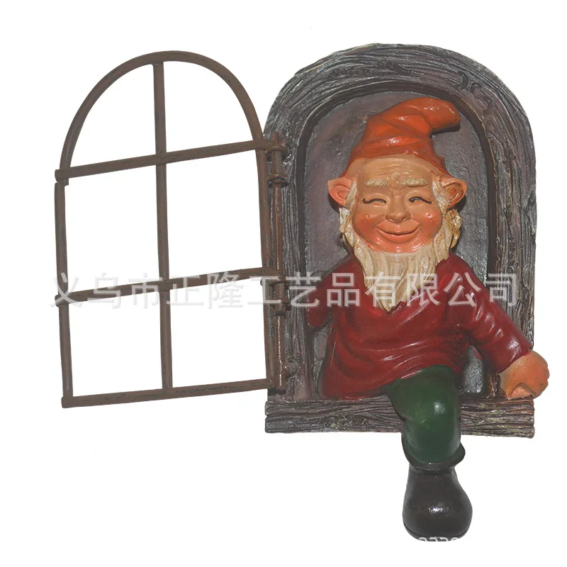 رجل يفتح نافذة الراتنج الحرف قزم قزم النحت زخرفة حديقة جنوم الديكور #5