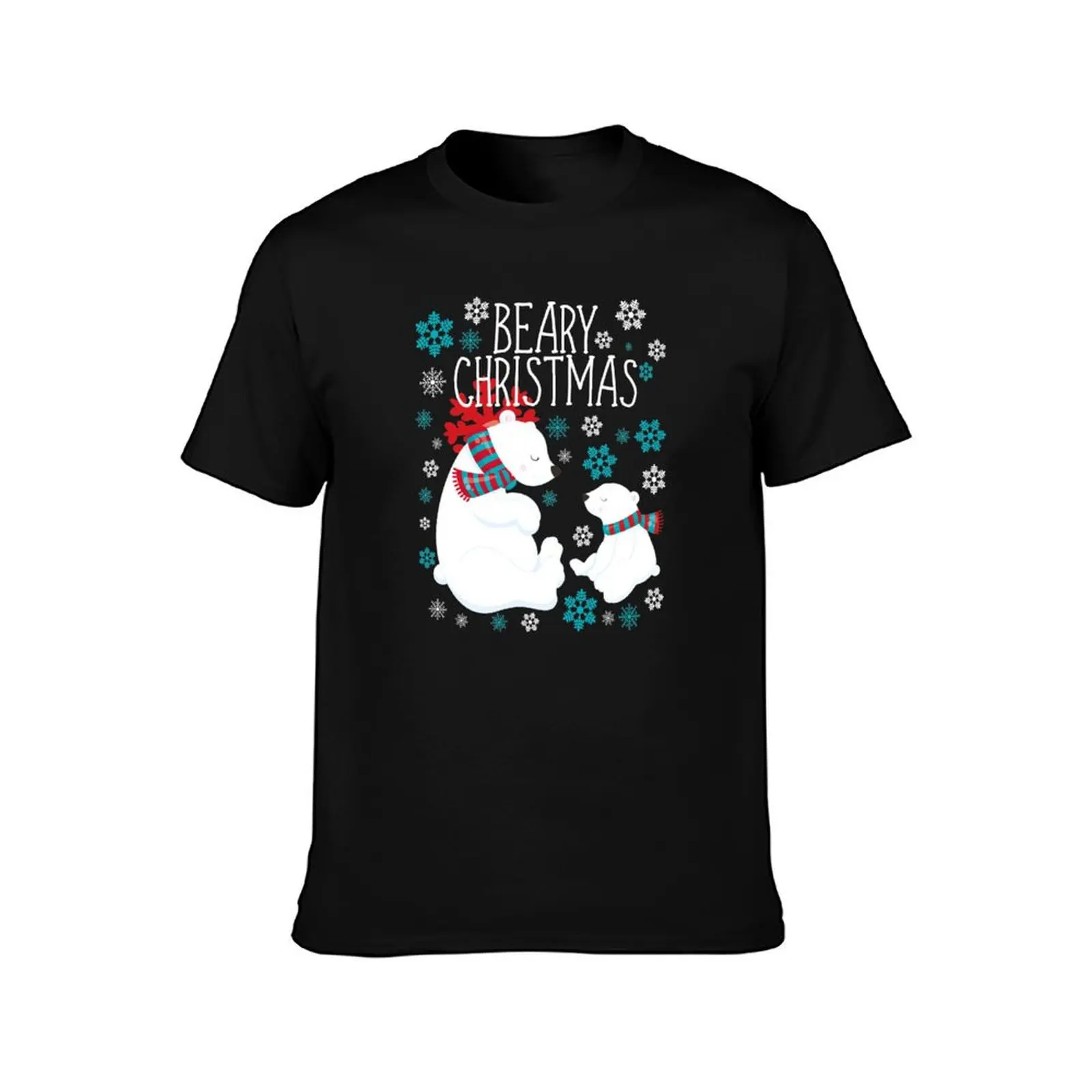 Beary Christmas Polar Bear Snow Flakes T-Shirt Large Size Basic Casual T-Shirt