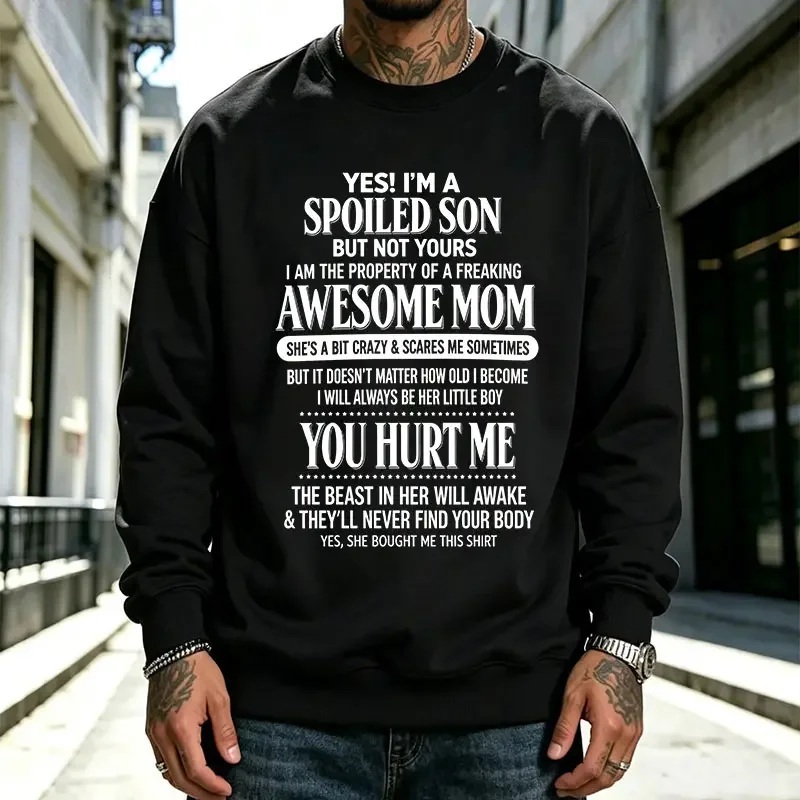 Fun “Thank You Mom” Text Print Sweatshirt | Loose Long-Sleeve Top with a Humorous Saying for Sons Spoiled by Their Mothers,sohochic