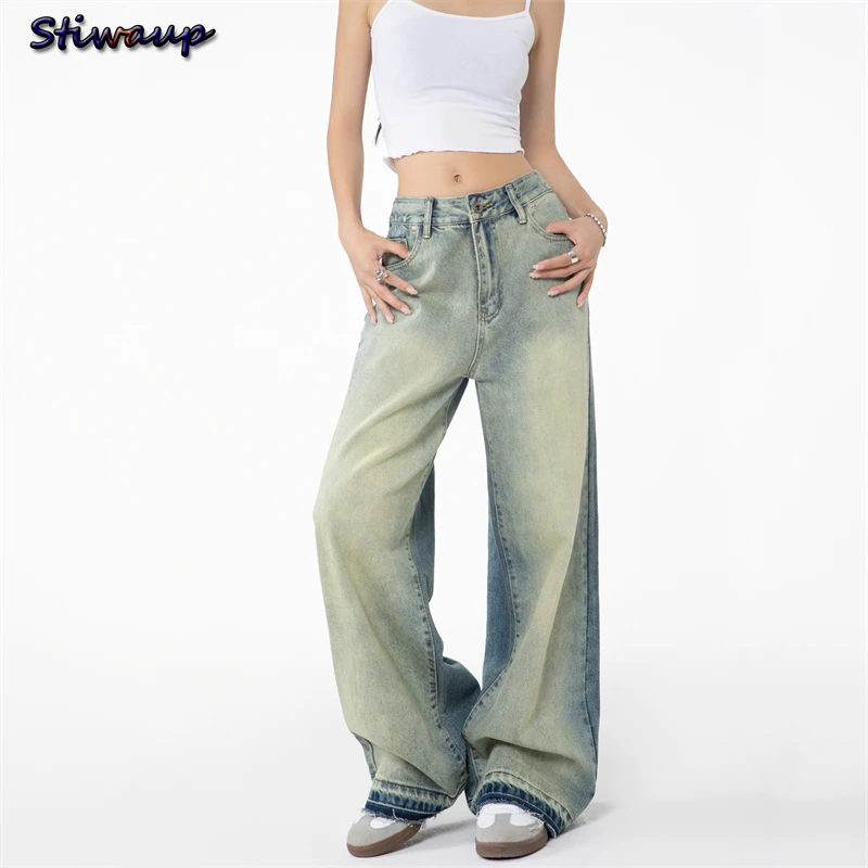 Women's Baggy Jeans Pants Female Blue Big Size Jeans Wide Women 2024 Fashion Detachable Lace Woman Trousers Modern Woman Pants