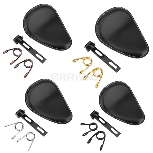 Imagen 2 del producto Asiento de cuero para motocicleta, asiento individual de cuero negro Retro para Harley Custom Chopper Bobber Honda Yamaha Kawasaki Suzuki