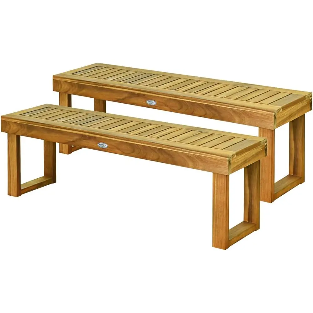 

52” Outdoor Acacia Wood Garden Bench, Patio Wood Dining Bench with Slatted Seat, Wooden Backless Bench for Outdoors & Indoors, O