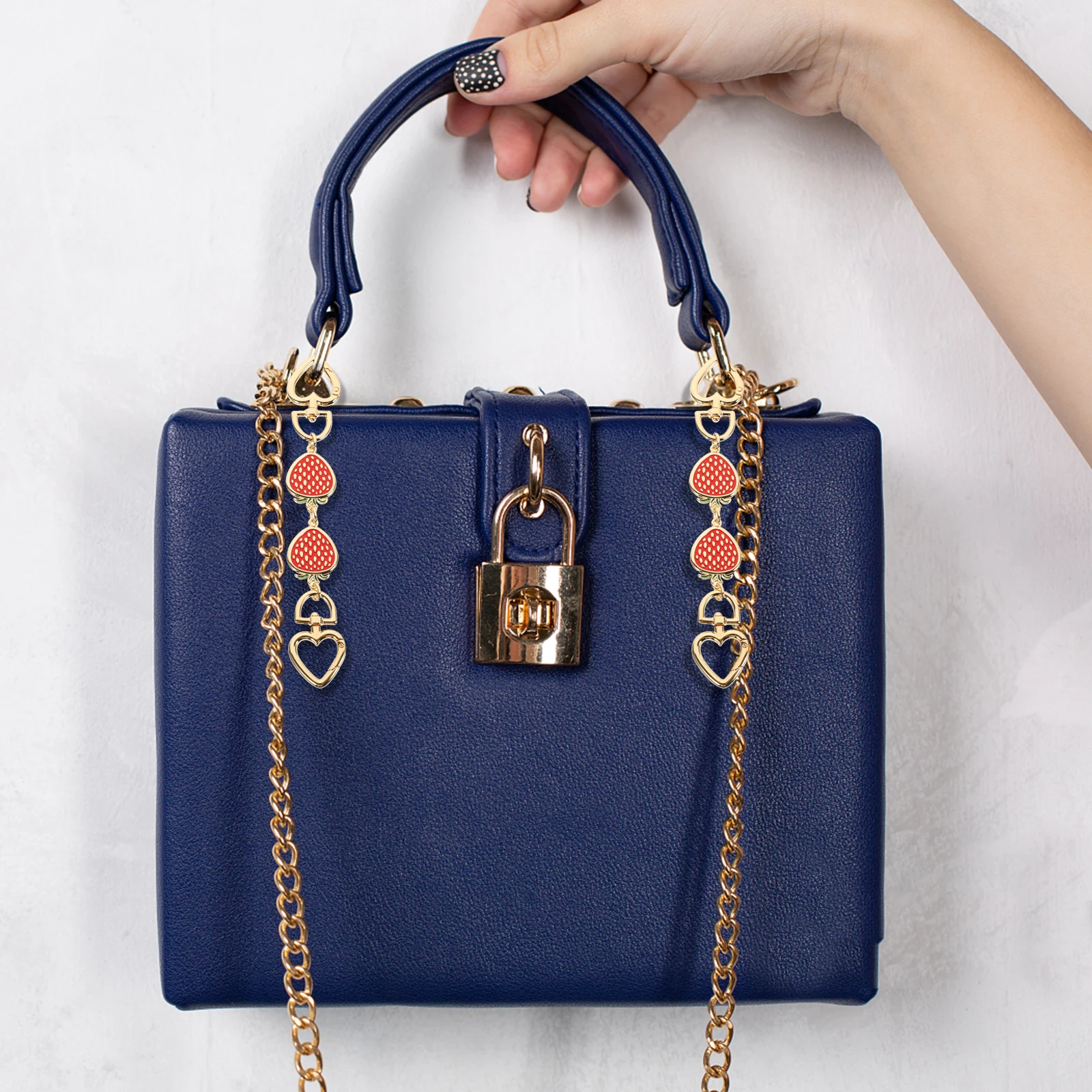 

2Pcs Bag Chain Accessories Clutches H Purse Extender Red Strawberry Alloy Strap DIY Short Chain Crossbody Bag Extension