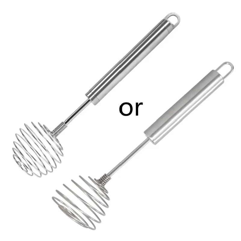 Stainless Steel Spring Whisk Handheld Butter Eggs Mixer Hand Push Stir Blenders with Long Handle Milk Frother Enduring