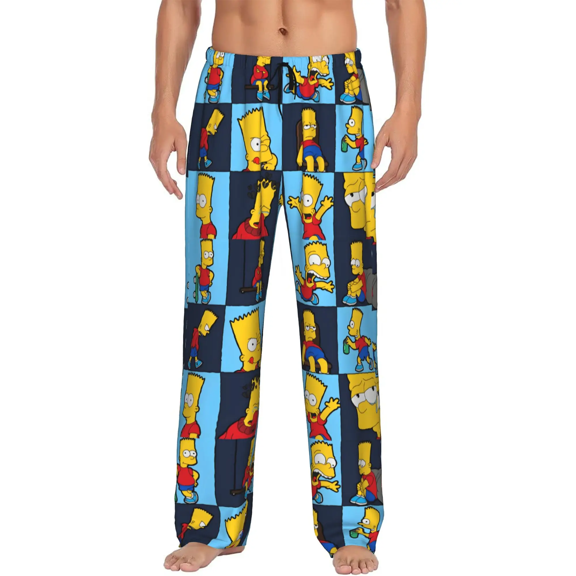 Custom Printed S-Simpsonsed Anime Pajama Pants Men's Bart Homer Lisa Cartoon Sleep Sleepwear Bottoms with Pockets