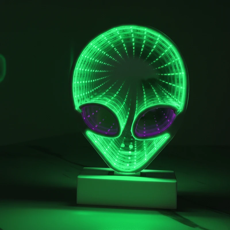 Alien 3D Mirror LED Sign USB Powered Ambience Lamp with On/Off Switch for Sci-Fi Party Bedroom Living Room Home Decoration Gifts