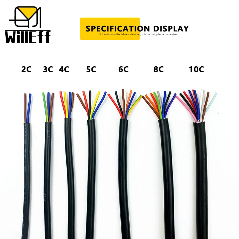 Soft Sheathed cable Strand Signal Copper wire PVC Power 2 3 4 5 6 8 10 Core Electronic Electrical Audio Auto wires 20 19 AWG