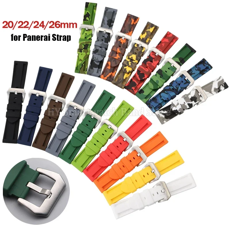 Correa de reloj Universal de silicona de 20mm, 22mm, 24mm y 26mm, pulsera de goma de camuflaje, correa de reloj deportiva de repuesto para pulsera Panerai