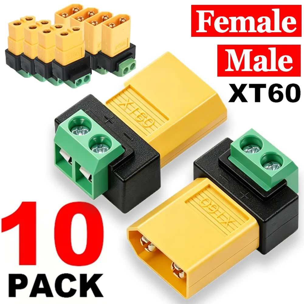 1-10PCS XT60 Connectors Screw Terminal Adapter XT60 Male/Female To 2PIN Solderless Power Plugs Adapters for Solar Panels Drone