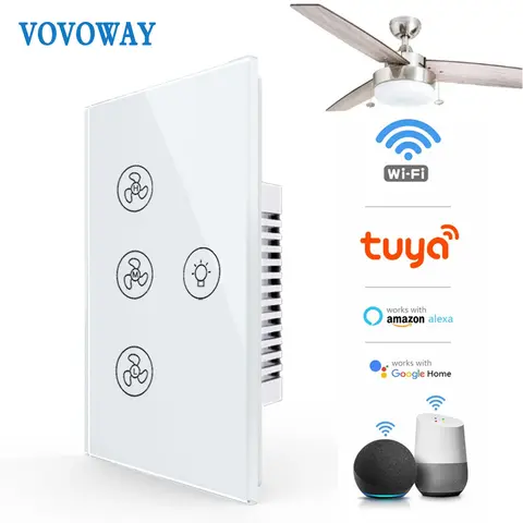 VOVOWAY 스마트 Wifi 팬 라이트 스위치, 미국/AU 천장 팬 램프 스위치 Tuya 원격 다양한 속도 제어 Alexa, Google 홈과 함께 작동