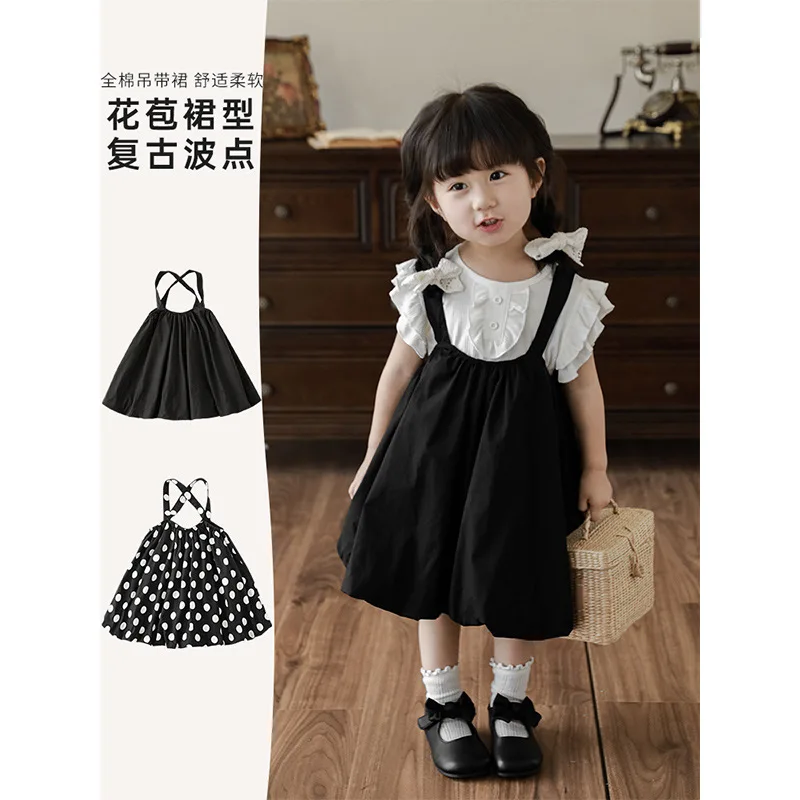 Girls' Suspender Flower Bud Skirt 2023 Summer New Korean Children's Polka Dot Casual Skirt