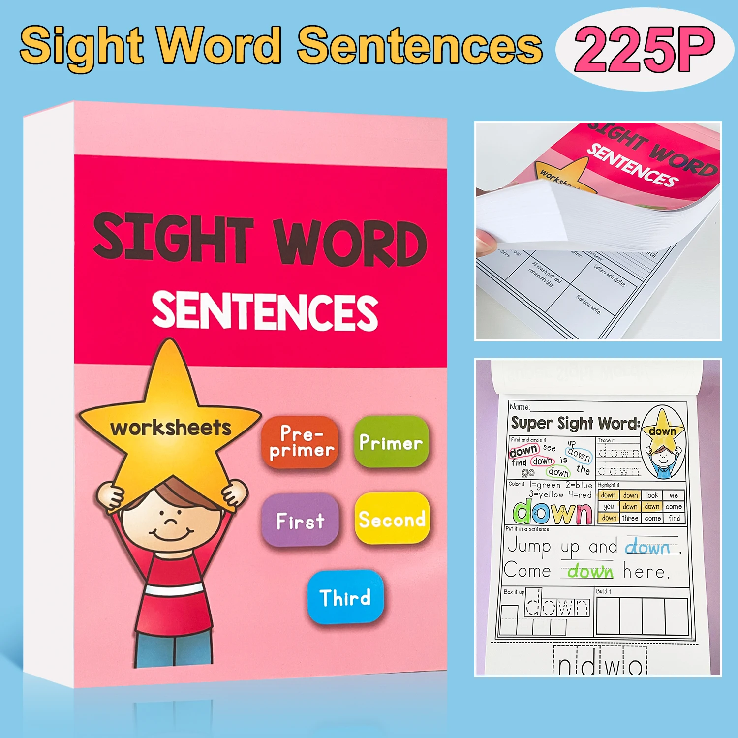 225 Pages/Book English 220 Sight Words Practice book for Kids Handwriting Workbook learning and education child book in English